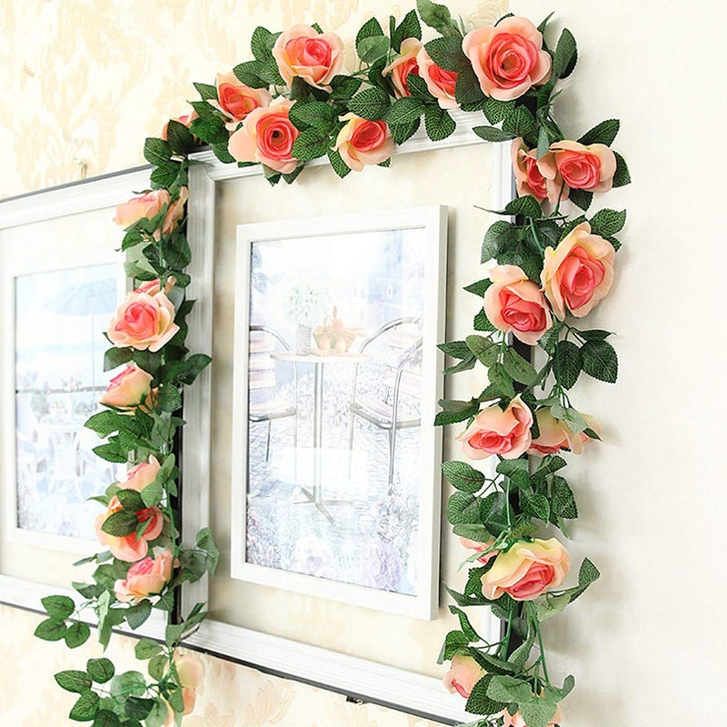ZWYOQI 16 FT Fake Rose Vine Garland Artificial Flowers Plants Hanging Rose Ivy Home Hotel Office Wedding Party Garden DÃ©cor (Pink/2PCS) - Image 4
